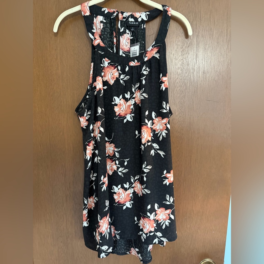 Torrid Black Top with Pink Floral Accents